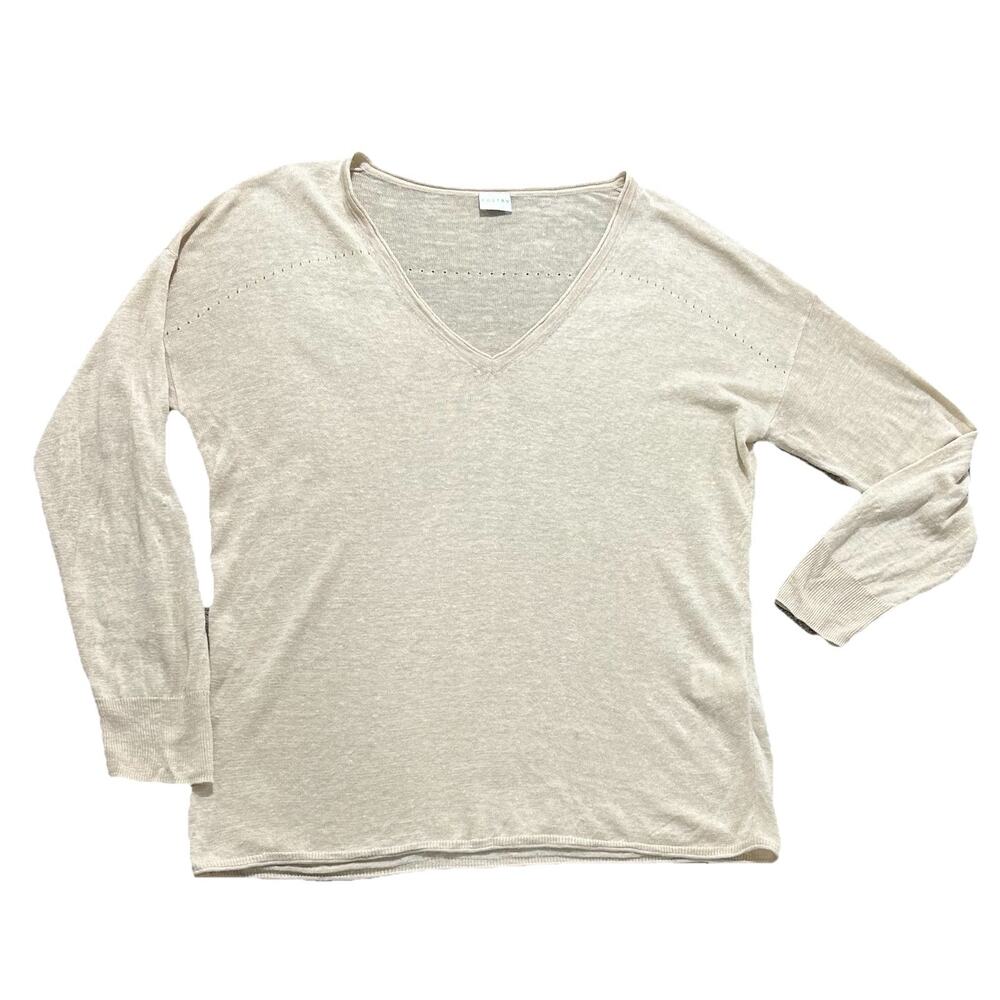 Poetry Linen Lightweight Sweater Size US 8 Cream V Neck